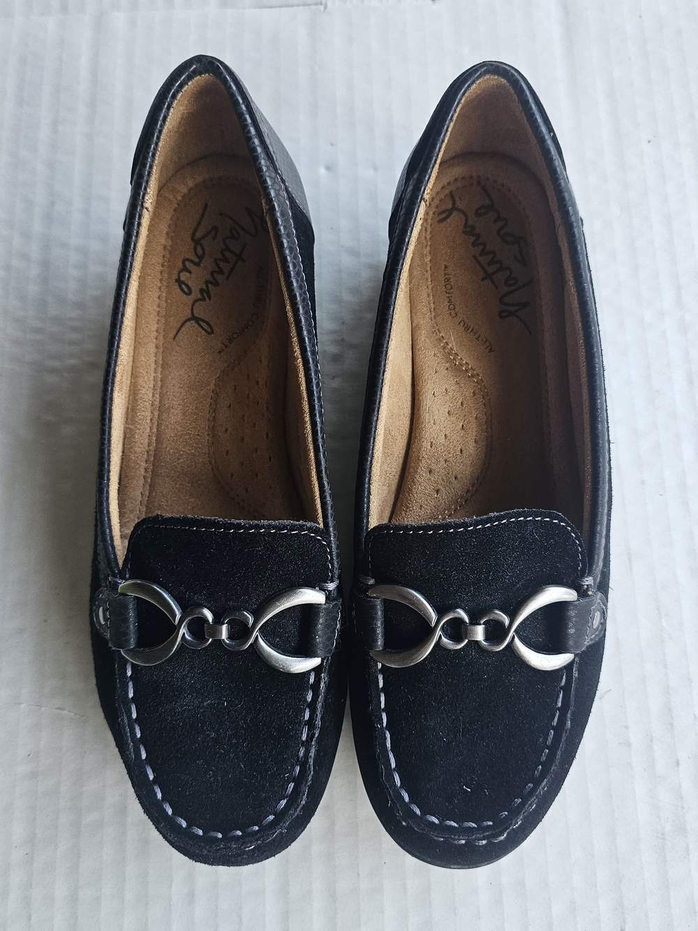 Natural Soul Black Suede Loafers with Silver Horsebit Detail